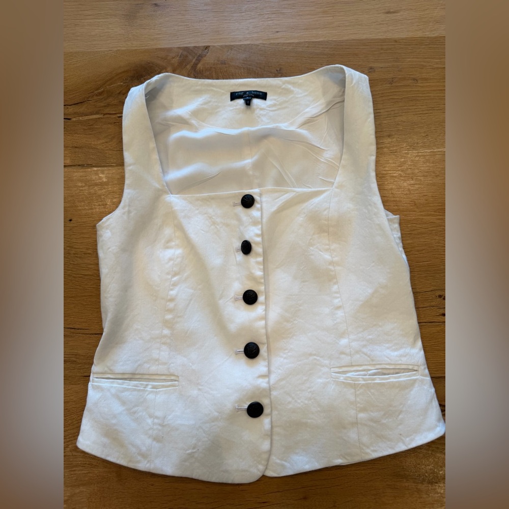 rag & bone White Sleeveless Button-Front Tank with Black Buttons